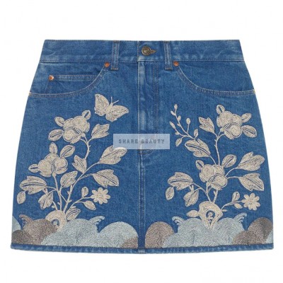 Embroidered denim mini skirt