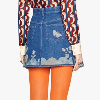 Embroidered denim mini skirt