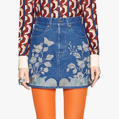 Embroidered denim mini skirt