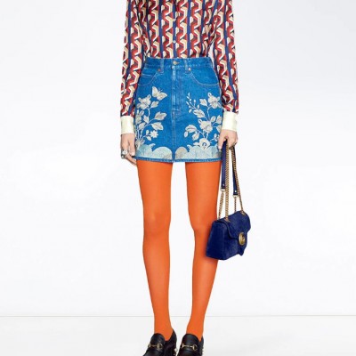 Embroidered denim mini skirt