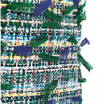 CHANEL green & blue 2018 FRINGED PATENT & TWEED WIDE LEG Pants 36 XS