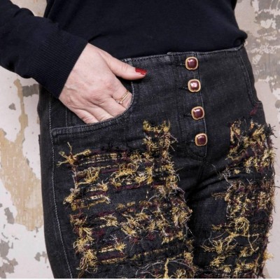 CHANEL Pants 'Paris Moscou' in Gray Denim Fabric Size 40FR