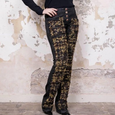 CHANEL Pants 'Paris Moscou' in Gray Denim Fabric Size 40FR