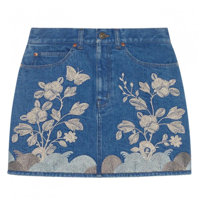 Embroidered denim mini skirt